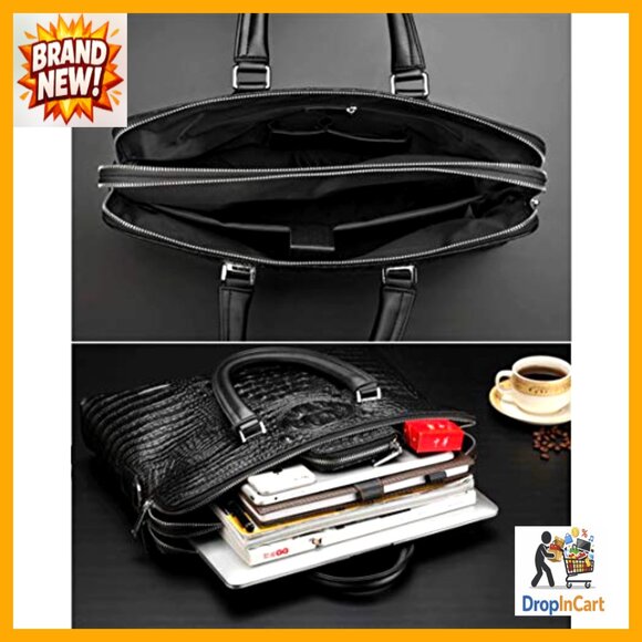 Leather Business Briefcase Classic Crocodile Pattern Handmade Shoulder Bag - Picture 4 of 6